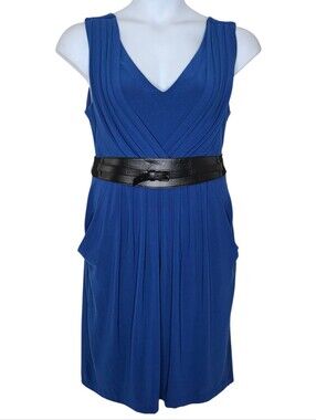 Bisou Bisou Pleated Sheath Dress 14 Belted with Pockets Sleeveless Stretch Retro